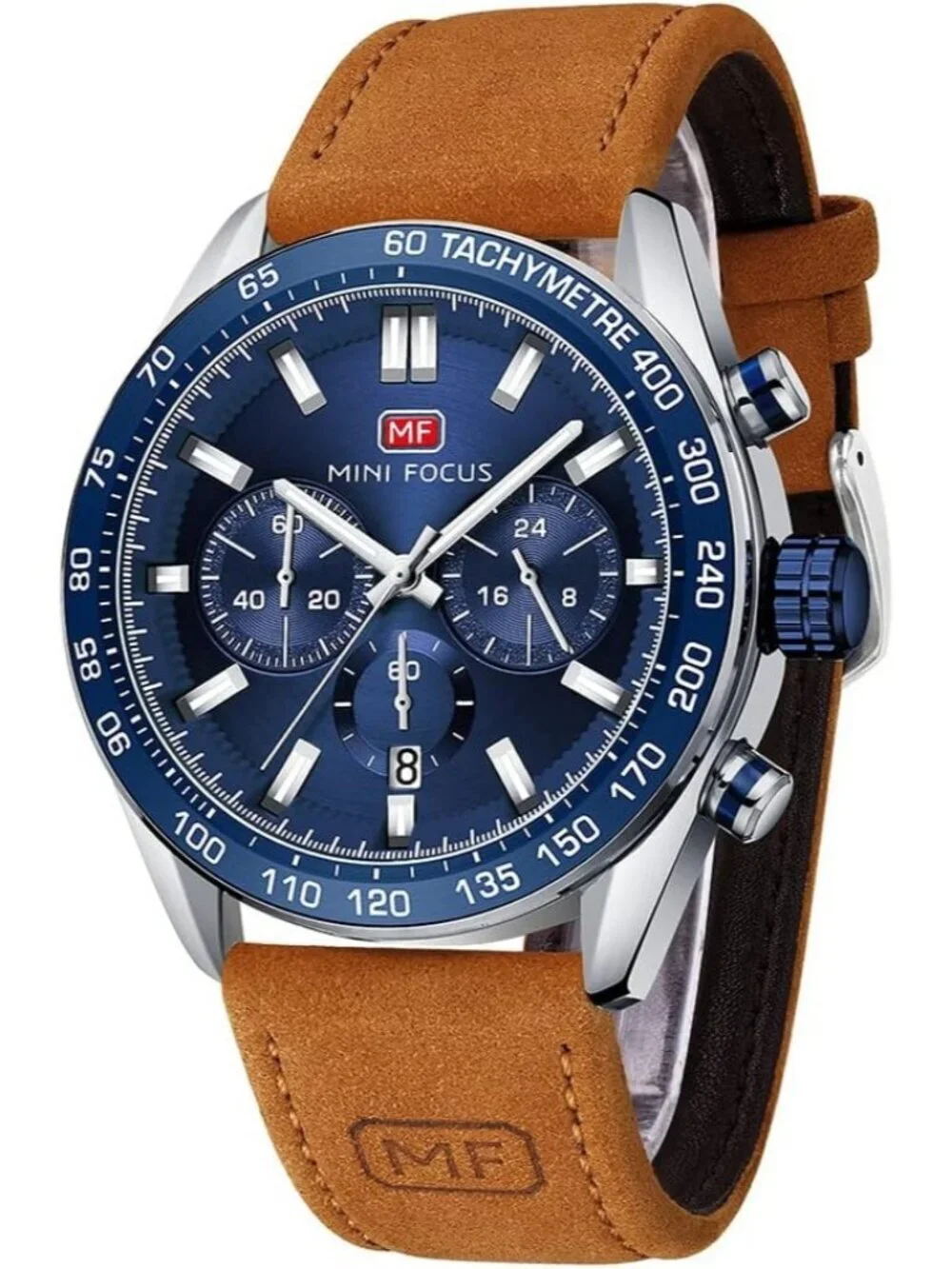 Men's Brown And Blue Analog Quartz Waterproof Chronograph Stylish Casual Watch